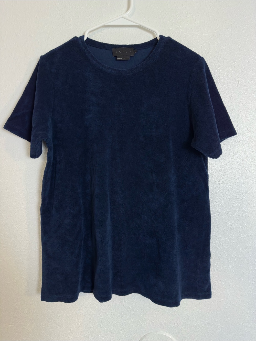 Hatch navy blue cotton terry short sleeve crewneck shirt